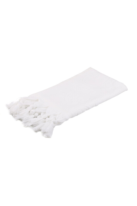 Bağlamalı Saçaklı İşlemelik Havlu 30*50 cm | Beyaz - Thumbnail