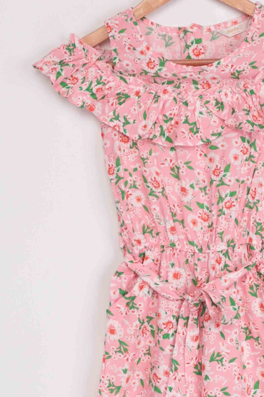 Flower Printed Girl Jumpsuit 20065 | Pink - Thumbnail