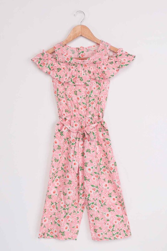Damla - Flower Printed Girl Jumpsuit 20065 | Pink