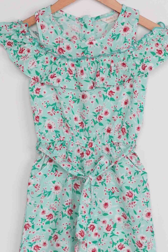 Flower Printed Girl Jumpsuit 20065 | Sea Green