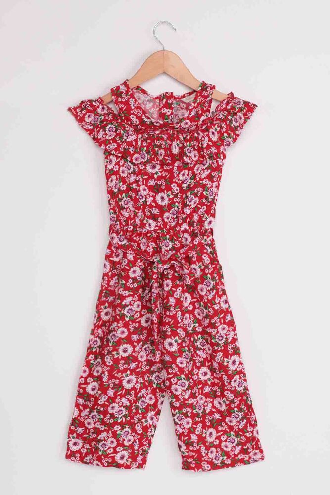 Flower Printed Girl Jumpsuit 20065 | Red