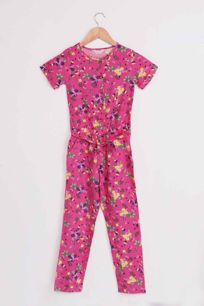 Flower Printed Girl Jumpsuit | Fuschia