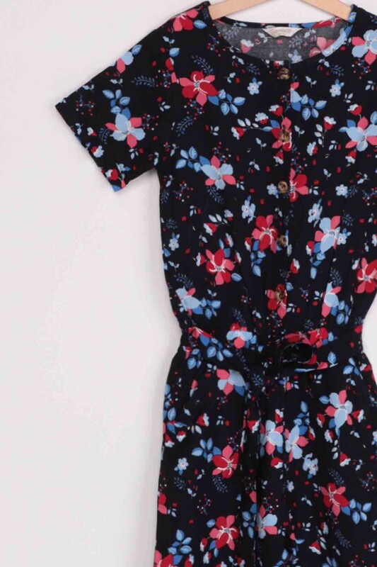 Flower Printed Girl Jumpsuit | Black - Thumbnail