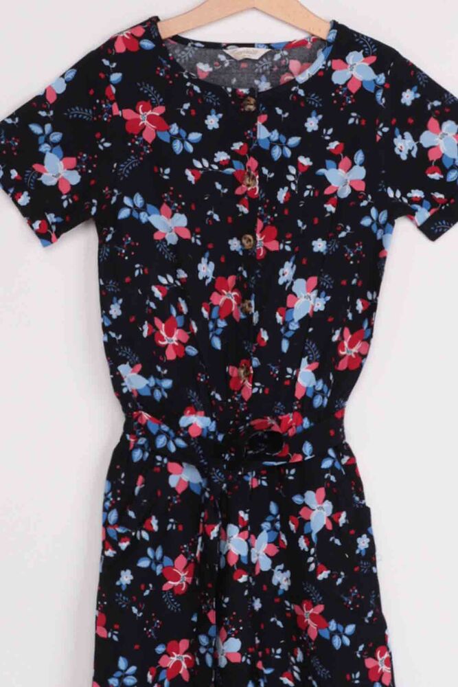 Flower Printed Girl Jumpsuit | Black