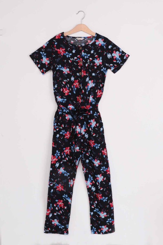 SİMİSSO - Flower Printed Girl Jumpsuit | Black