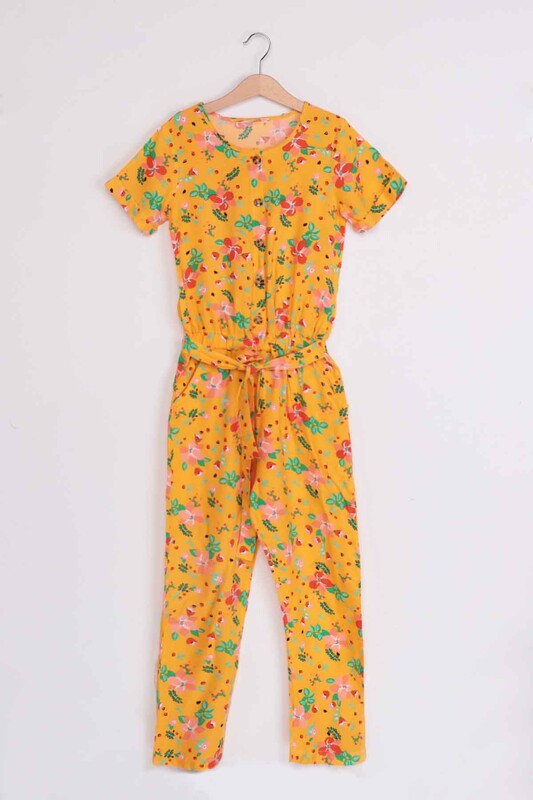 SİMİSSO - Flower Printed Girl Jumpsuit | Yellow