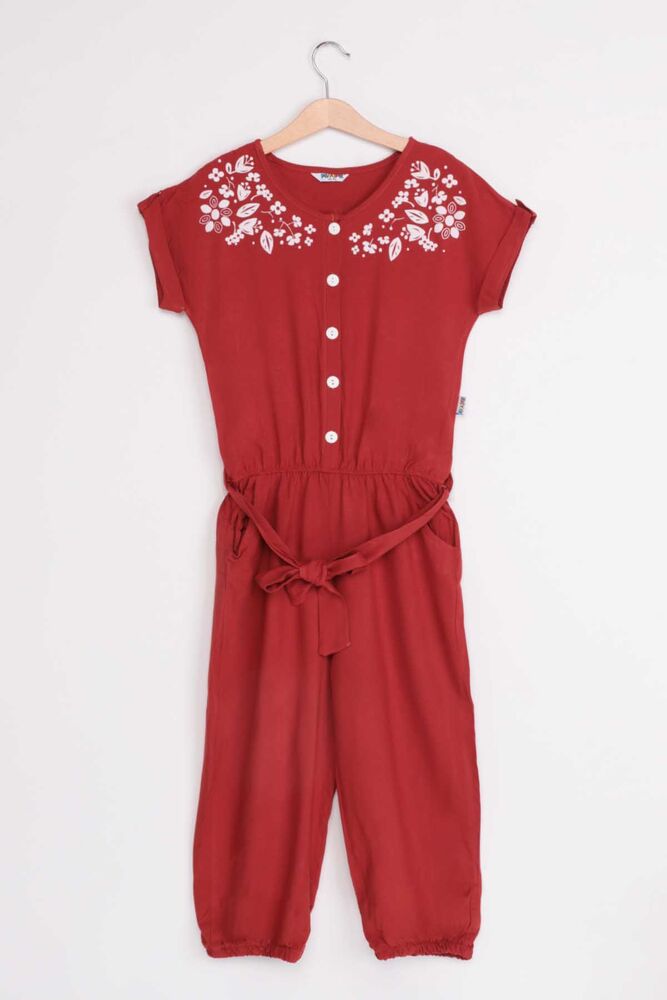 Flower Printed Girl Jumpsuit | Tile Red