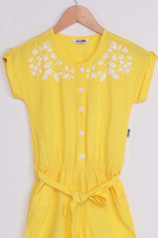 Flower Printed Girl Jumpsuit 911 | Yellow - Thumbnail