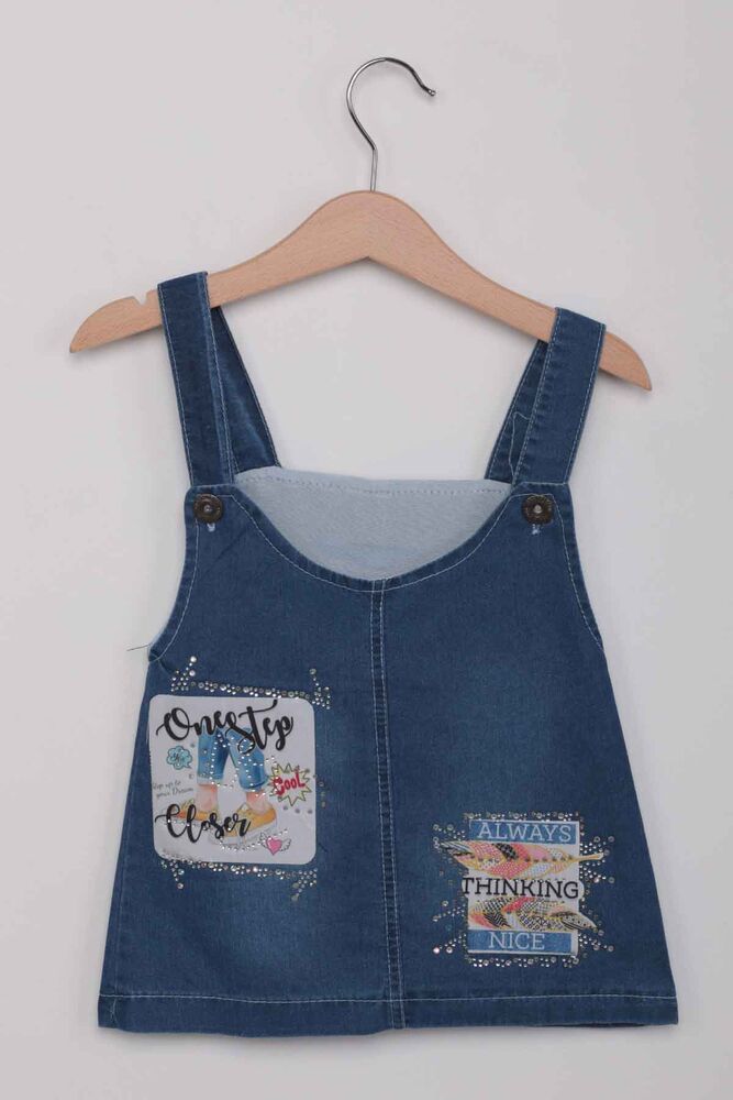 Stone Detailed Girl Jean Overalls | Blue Jean