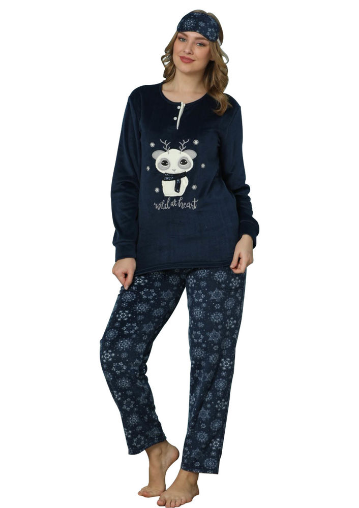 Arcan Uyku Gözlüklü Polar Pijama Takımı 2215 | Lacivert