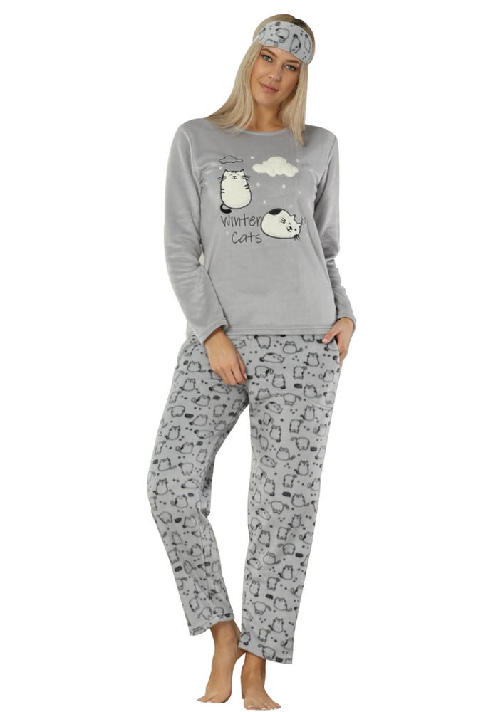 Arcan Kedi Desenli Polar Pijama Takımı 2315 | Gri