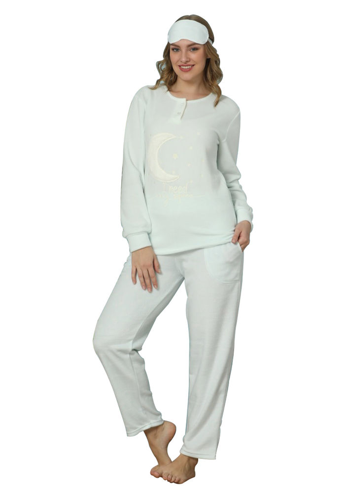Arcan Hilal Desenli Polar Pijama Takımı 2304 | Mavi