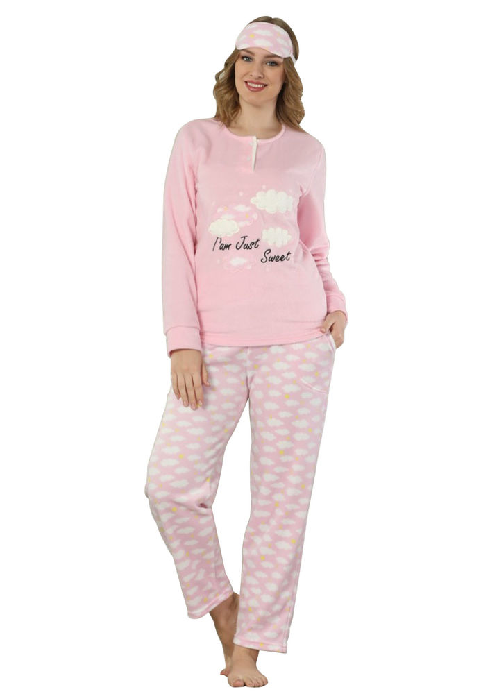 Arcan Bulut Desenli Polar Pijama Takımı 2217 | Pembe