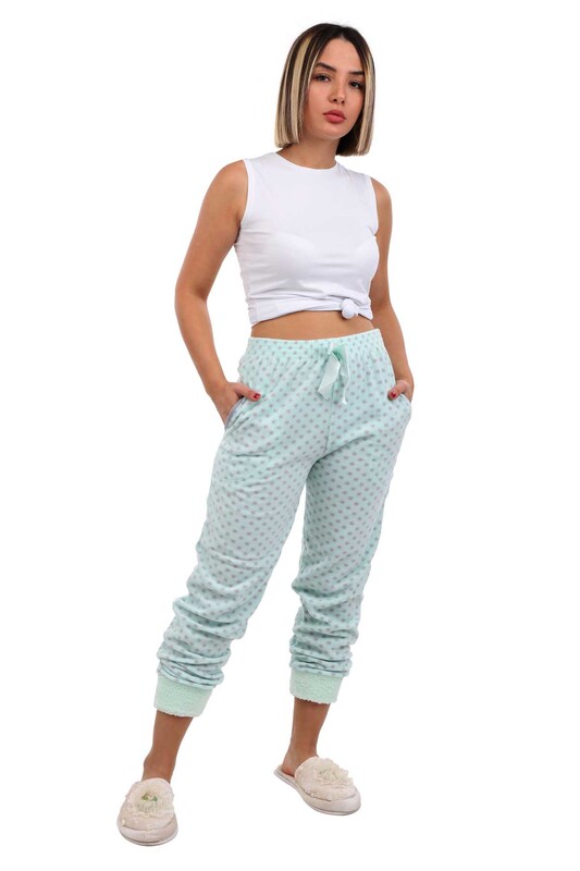 Флисовые пижамные штаны в горошек Arcan/светло-зеленый - Thumbnail
