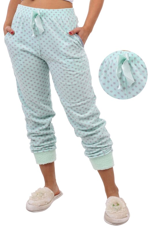 Arcan Küçük Puantiye Polar Pijama Altı | Su Yeşili - Thumbnail