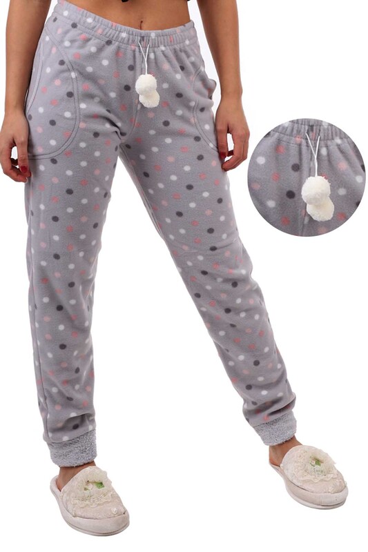 Arcan Puantiyeli Polar Pijama Altı | Gri - Thumbnail