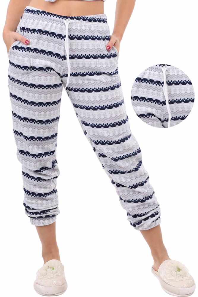 Arcan Çizgi Desenli Polar Pijama Altı | Gri