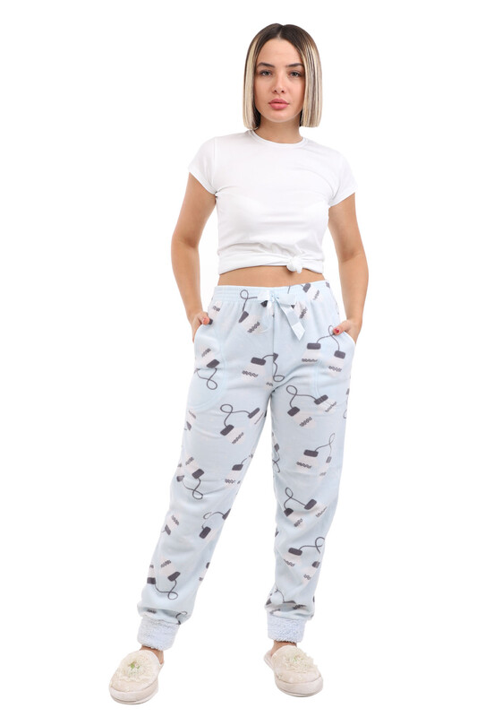 Arcan Eldiven Desenli Polar Pijama Altı | Mavi - Thumbnail