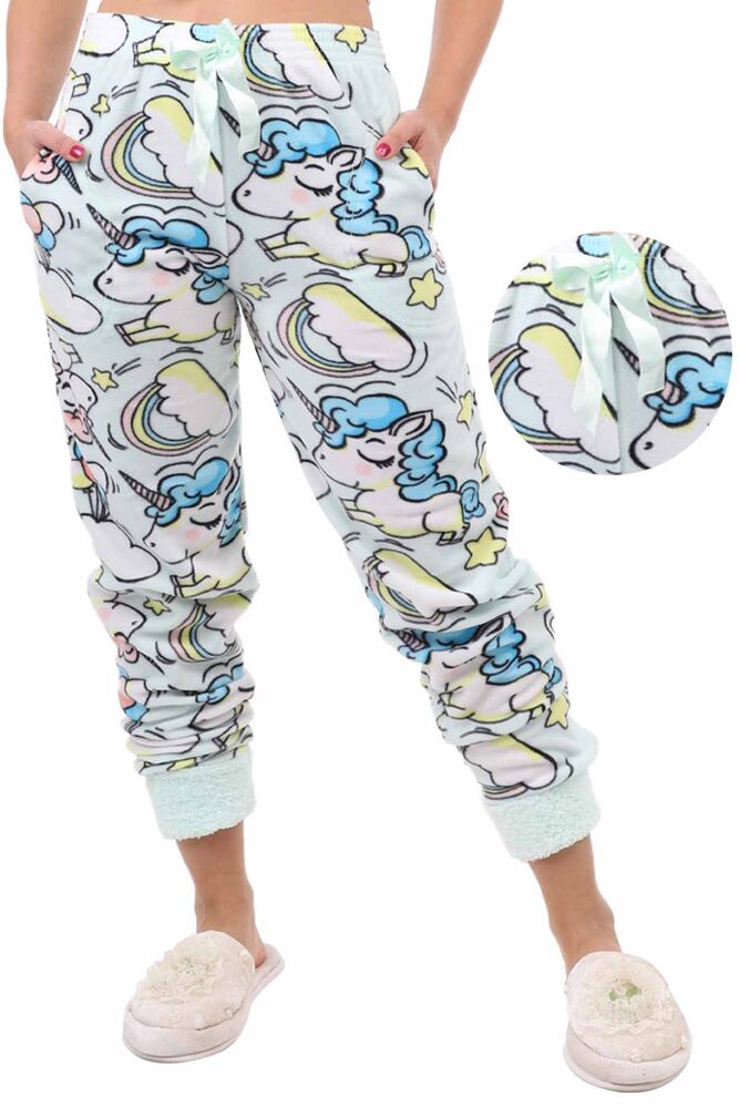 Arcan Unicorn Baskılı Polar Pijama Altı | Su Yeşili
