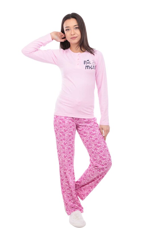 Комплект пижамы AYDOĞAN в цветочек 4317/розовый - Thumbnail