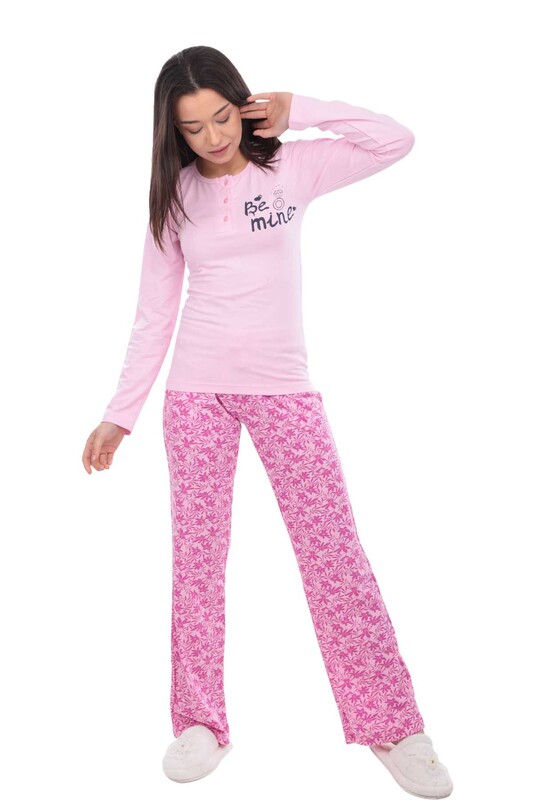 Комплект пижамы AYDOĞAN в цветочек 4317/розовый - Thumbnail
