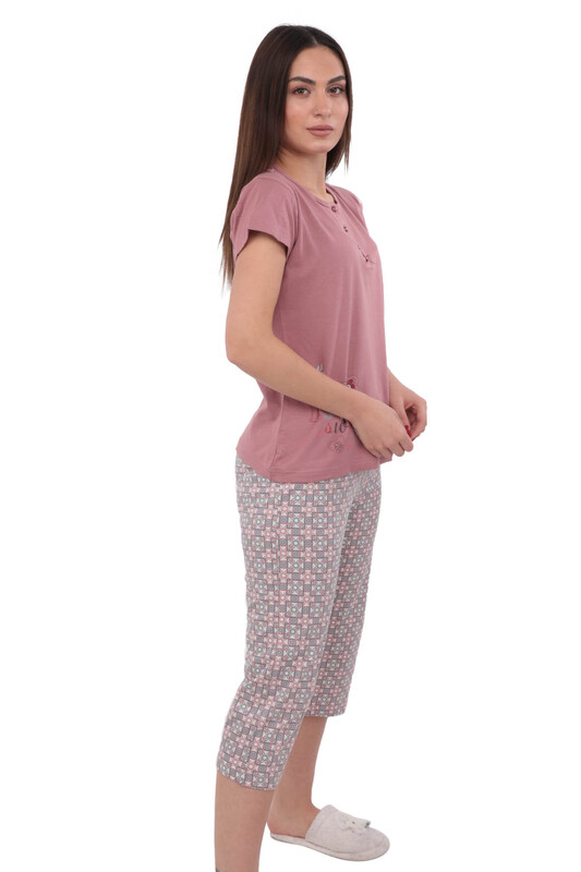Boyraz Boru Paçalı Kaprili Kare Desenli Pijama Takımı 8409 | Bordo - Thumbnail