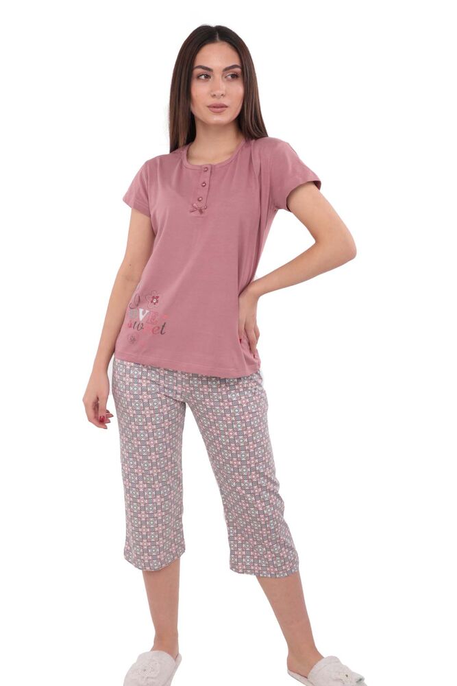 Boyraz Boru Paçalı Kaprili Kare Desenli Pijama Takımı 8409 | Bordo