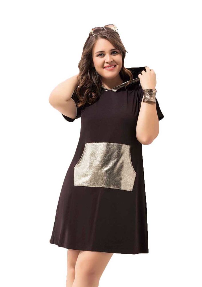ByDon Kısa Kollu Kapüşonlu Büyük Beden Elbise 9008 | Kahverengi