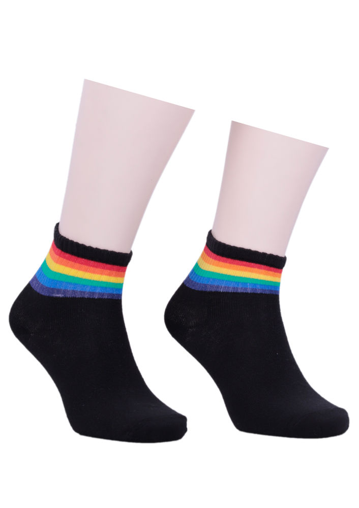 Bileği Renkli Desenli Soket Çorap 333 | Siyah