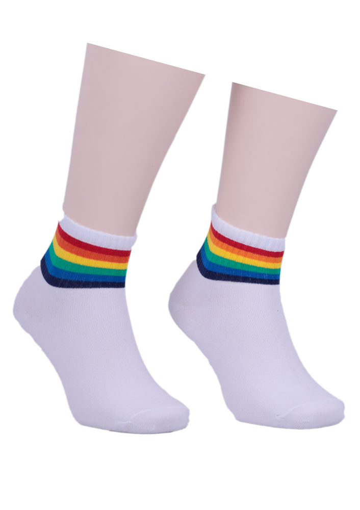 Bileği Renkli Desenli Soket Çorap 333 | Beyaz