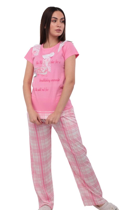 Fapi Boru Paçalı Desenli Pijama Takımı 2331 | Pembe - Thumbnail