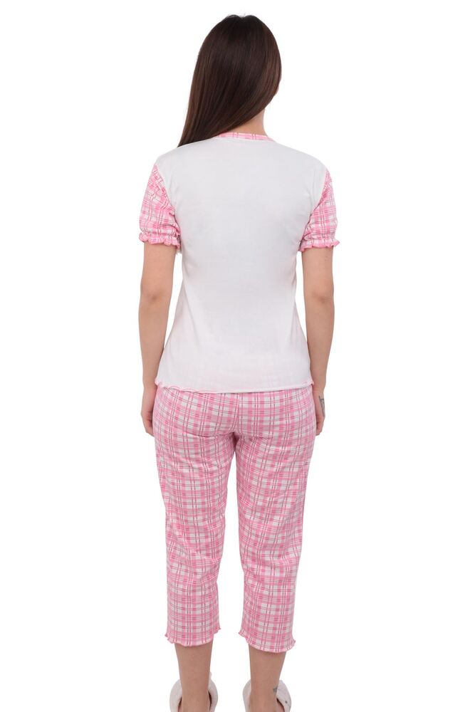Fapi V Yakalı Boru Paça Kaprili Desenli Mor Pijama Takımı 5335 | Beyaz Pembe