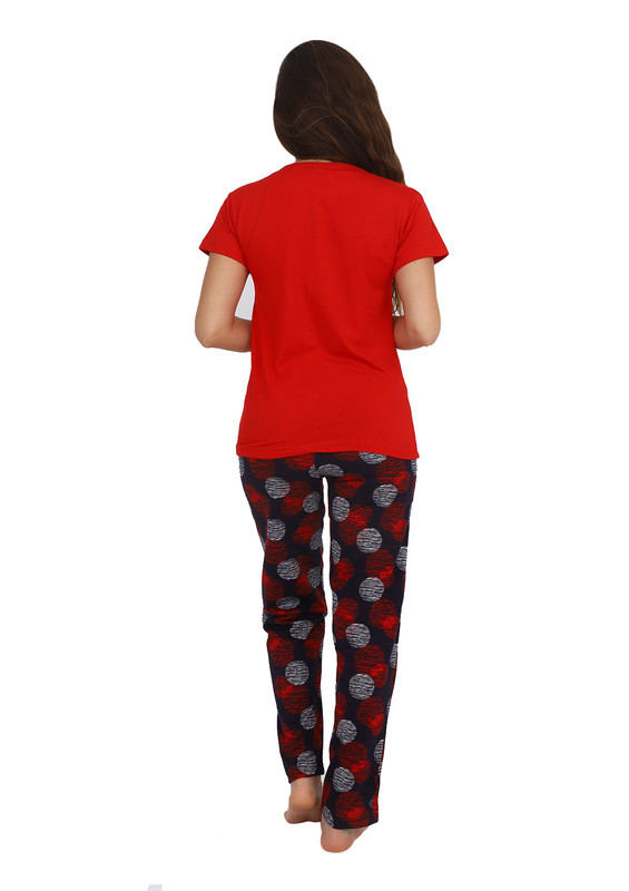 Işılay Yakası Düğmeli Puantiyeli Pijama Takımı 8950 | Kırmızı - Thumbnail