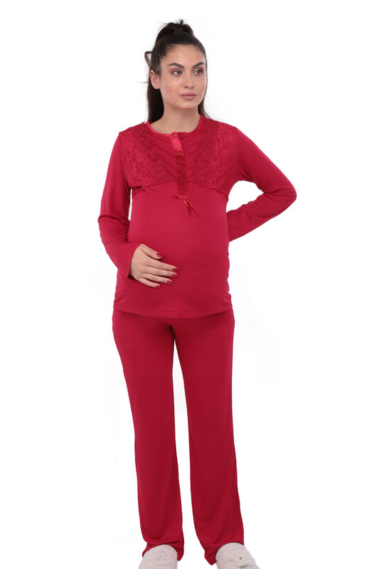 MECİT - Mecit Güpürlü Hamile Pijama Takımı 1403 | Kırmızı