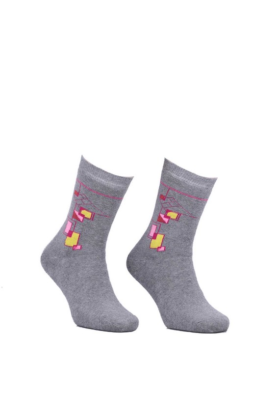 Махровые носки с геометрическими узорами 2050/серый - Thumbnail