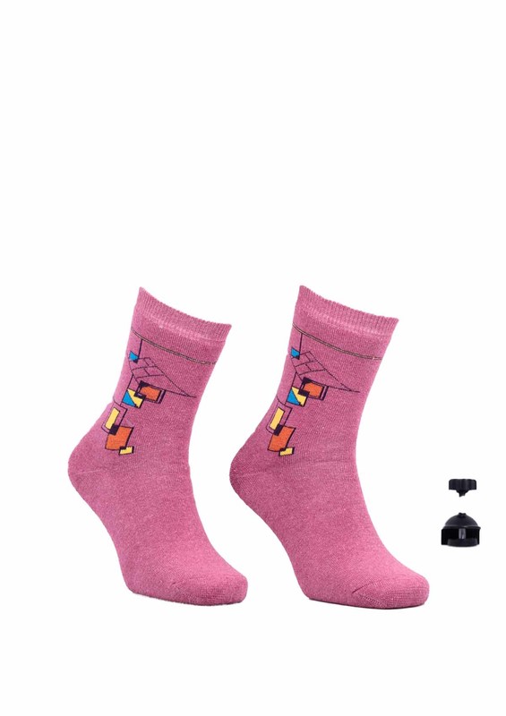 Махровые носки с геометрическими узорами 2050/сливовый - Thumbnail