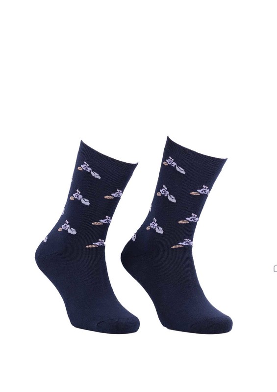 Çiçekli Havlu Çorap 2050 | Lacivert - Thumbnail