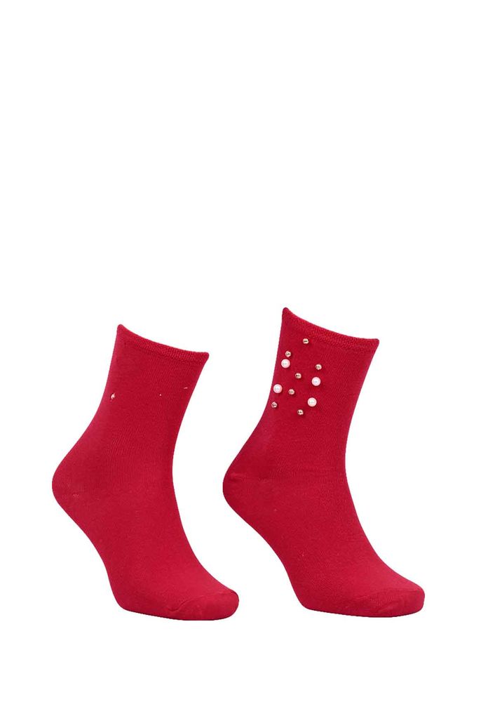 Boncuklu Düz Çorap 619 | Kırmızı
