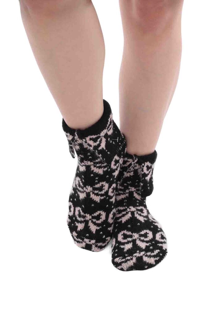 Kurdele Desenli Termal Kadın Yün Çorap | Krem