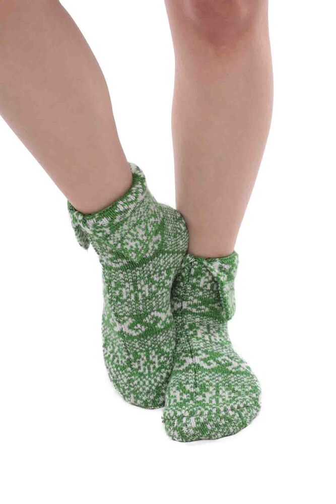 Desenli Termal Kadın Yün Çorap | Yeşil
