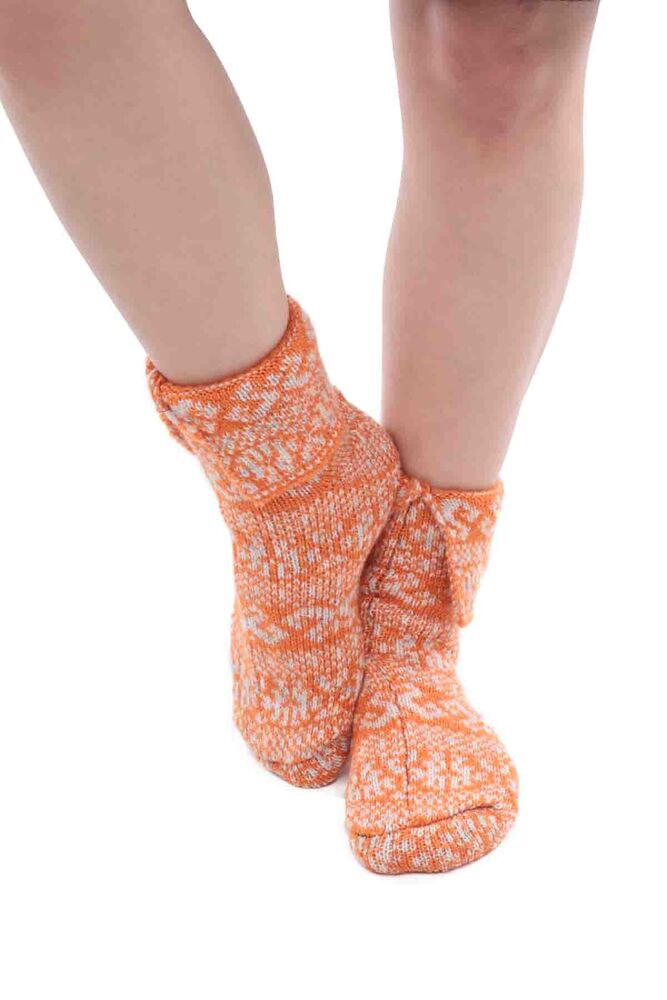 Desenli Termal Kadın Yün Çorap | Turuncu
