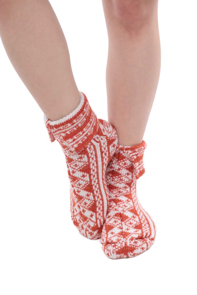 Desenli Kadın Termal Yün Çorap 4003 | Turuncu