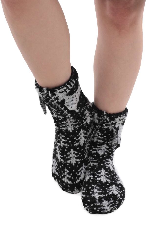 Desenli Kadın Termal Yün Çorap 4004 | Siyah