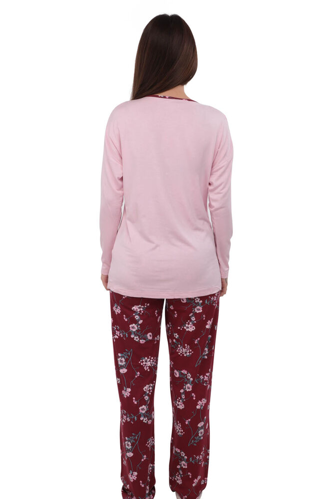 Senfoni Güpür ve Düğme Detaylı Desenli Pijama Takımı 1477 | Pembe