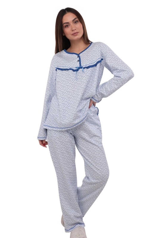SİMİSSO - Simisso Boru Paçalı Desenli Pijama Takımı 804 | Mavi