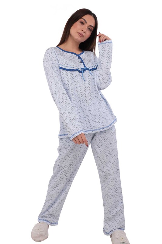 Simisso Boru Paçalı Desenli Pijama Takımı 804 | Mavi - Thumbnail