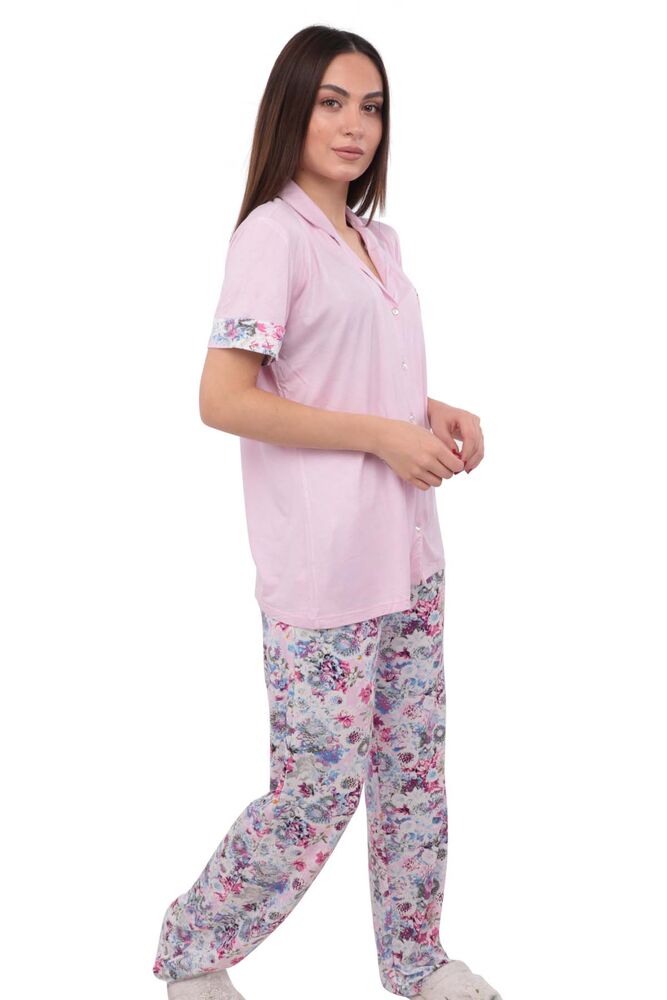 Simisso Bol Paçalı Düğmeli Desenli Lila Pijama Takımı 70117 | Pudra