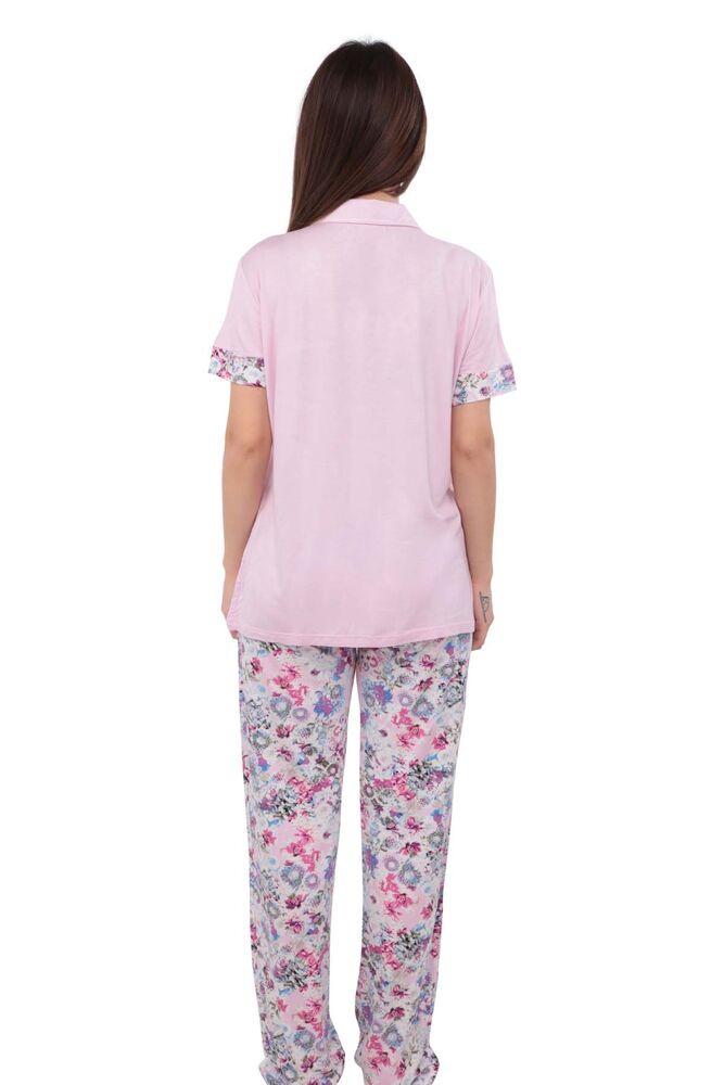 Simisso Bol Paçalı Düğmeli Desenli Lila Pijama Takımı 70117 | Pudra