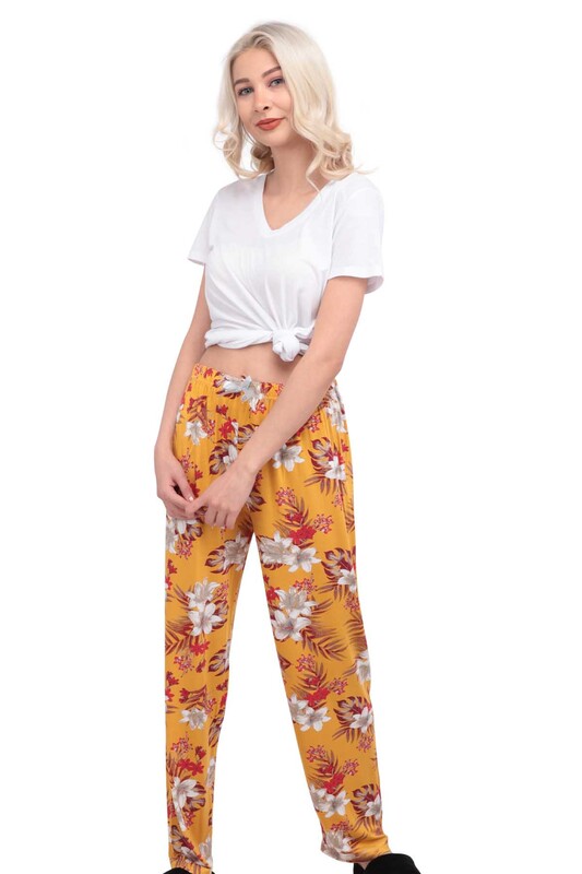 Пижамные штаны в цветочек 8788/желтый - Thumbnail