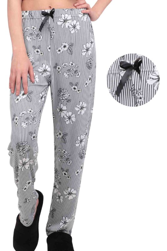 Пижамные штаны в цветочек/серый - Thumbnail